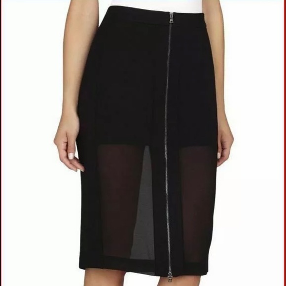 NWT BCBGMaxzria Chiffon Panel Pencil Skirt Black - Picture 1 of 7